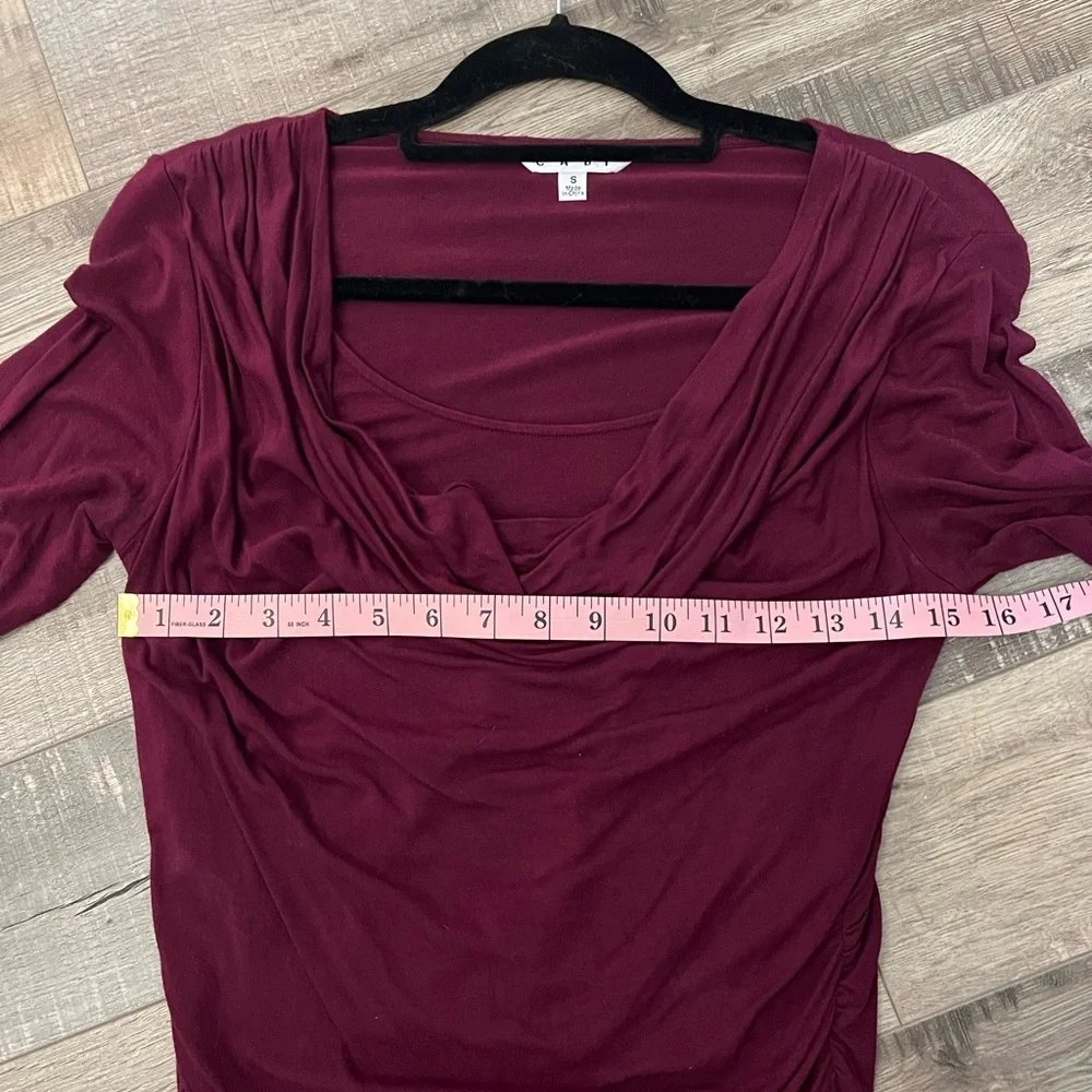 CAbi burgundy drape long sleeved top size small EUC